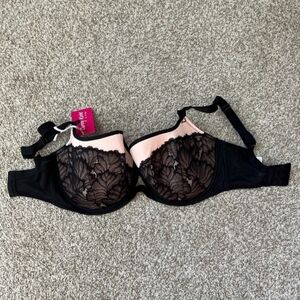 Elegant Black and Pink Lace Bra